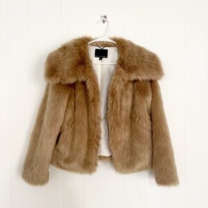 Banana Republic Tan Teddy Jacket Warm Layer Faux Fur Size XS